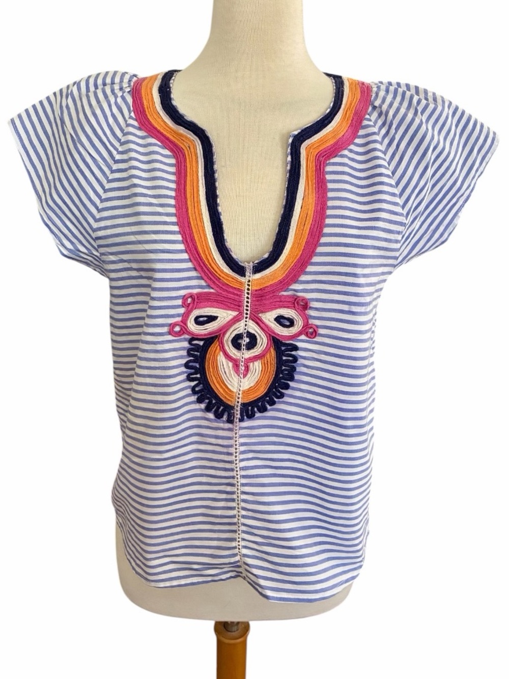 Whit Two for Anthropologie Nairn Top Embroidered Collar Stripes Women's MP